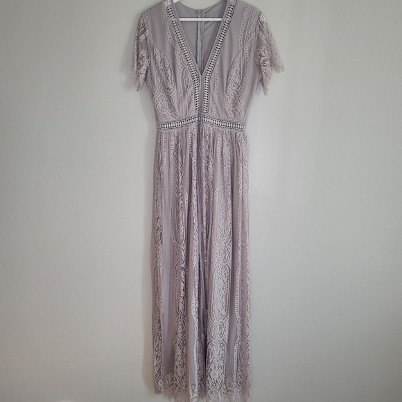 Gray Boho Lace Maxi Dress - Picture 1 of 8